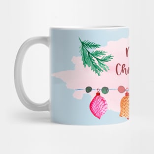 Merry Christmas Watercolor design - Colorful Baubles, Ornaments, Decoration Mug